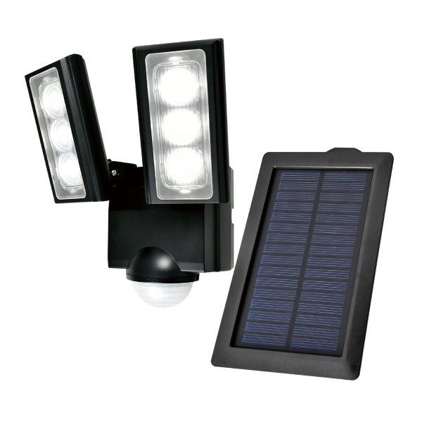 ソーラー発電式 LEDセンサーライト 2灯 ELPA ブラック ESL-312SL [白色