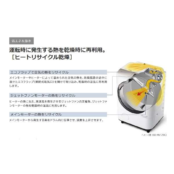 BD-NX120CL-S滚筒式洗涤烘干机大的鼓不锈钢银[洗衣12.0kg/干燥6.0kg/加热再利用干燥/左差别]_5