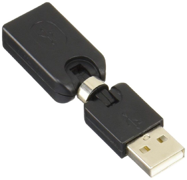 USB-A延長アダプタ [USB-A オス→メス USB-A /USB2.0] 回転式 ブラック