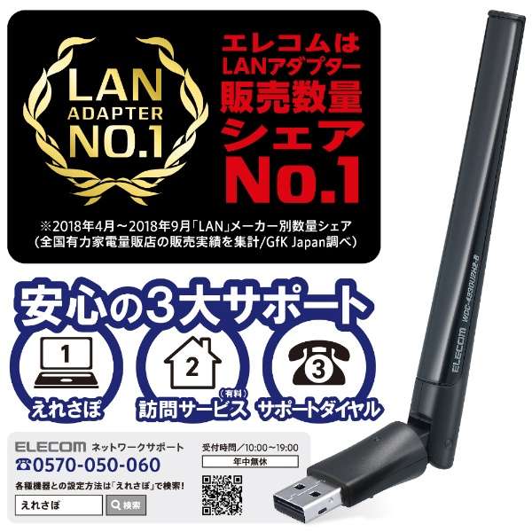 WiFi LAN q@ 433Mbps + 150Mbps USB2.0  Aeiy Windows11 Mac z쌟؍ ubN WDC-433DU2H2-B [Wi-Fi 5(ac)]_7