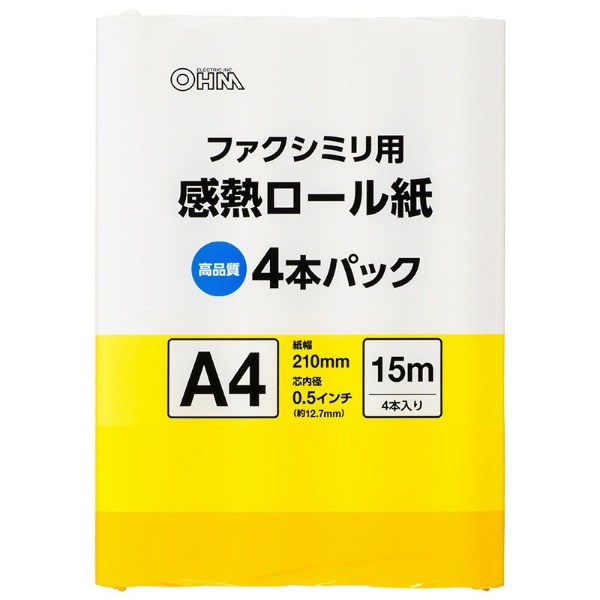 感熱ロール紙 ファクシミリ用 特価品コーナー☆ A4 芯内径0.5インチ 15m 4本パック OA-FTRA15Q 超安い
