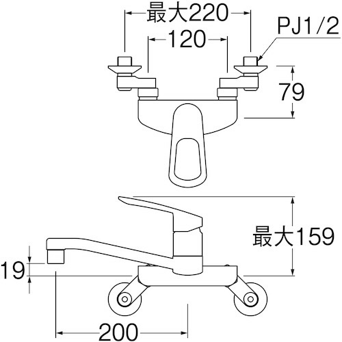 SANEI シングル混合栓 K2710E-3U-13 - 3