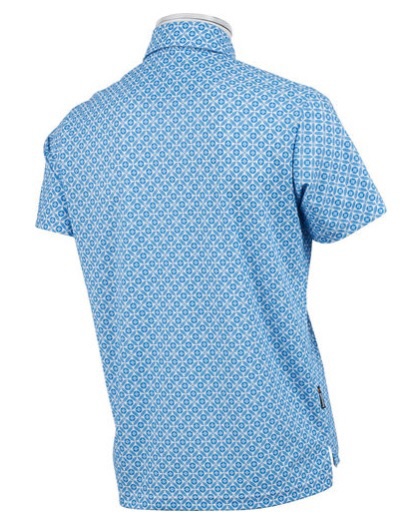 メンズ ゴルフ ウエア 半袖シャツ サーフレコードパターンポロシャツ(LLサイズ/ブルー） QGMNJA29