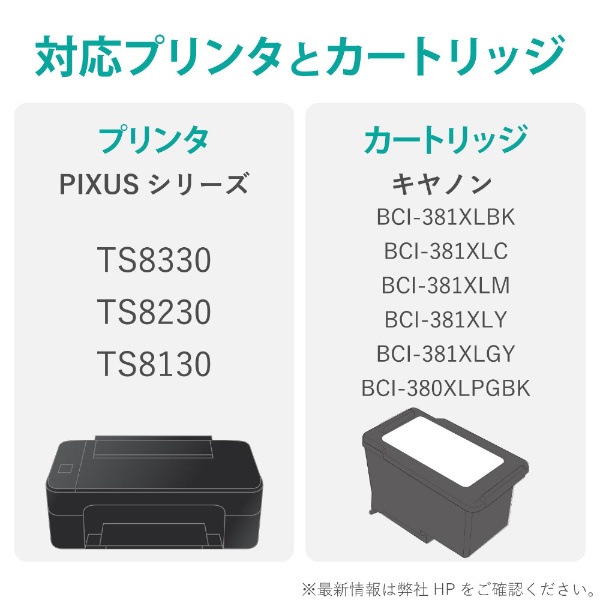 互換プリンターインク [キヤノン BCI-380XLPGBK、BCI-381XL(BK・C・M 