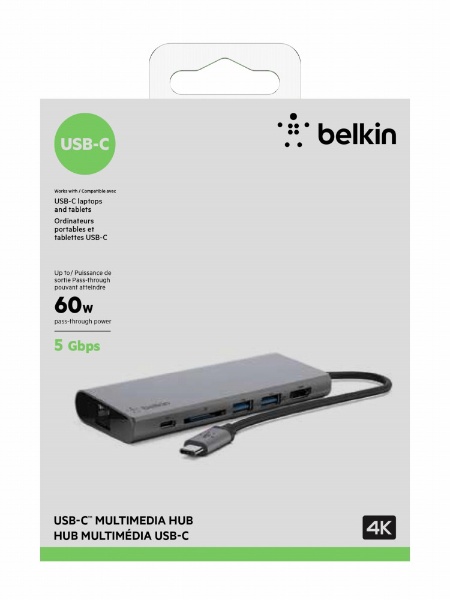 BELKIN [USB-C オス→メス カードスロットx2 LAN USB-Ax2 USB-C