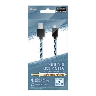 供PS4遥控器使用的HUNTER USB电缆2m冰蓝色SASP-0519[PS4]