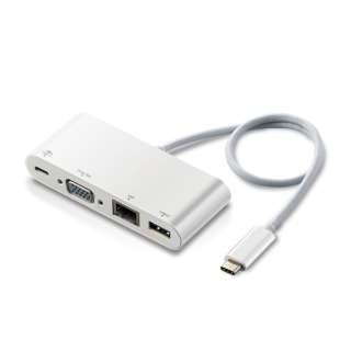 ［USB-C オス→メス VGA / LAN / USB-A / USB-C］USB PD対応 60W ドッキングステーション (Chrome/iPadOS/Mac/Windows11対応) ホワイト DST-C10WH [USB Power Delivery対応]