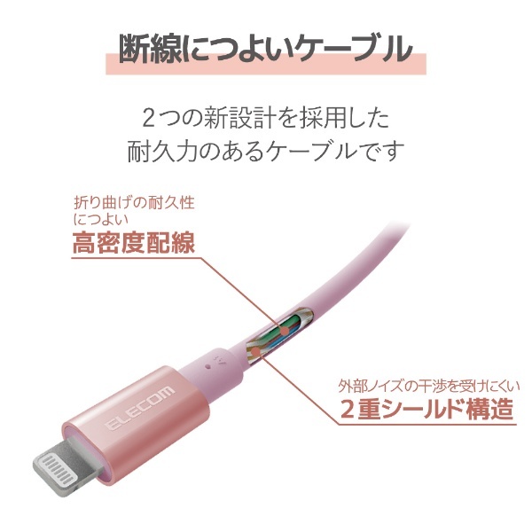 iPhone 充電ケーブル 2M ライトニングケーブル ピンク
