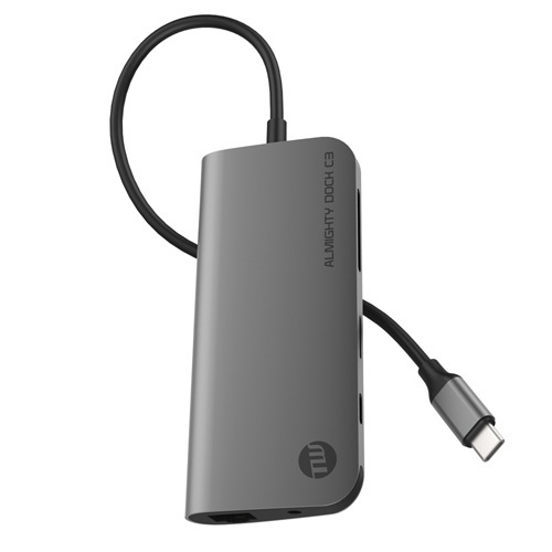 ［USB-C オス→メス カードスロットｘ2 / HDMI / LAN / φ3.5mm / USB-Aｘ3 / USB-C］ USBハブ  スペースグレイ TUN-OT-000057 [USB Power Delivery対応]