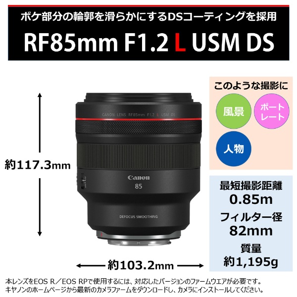 カメラレンズ RFレンズ RF85mm F1.2 L USM DS【キヤノンRFマウント