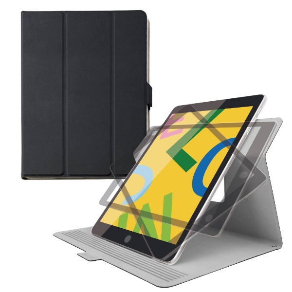 10.2インチ iPad（第9/8/7世代）用 フラップケース 360度回転 スリープ対応 ブラック TB-A19RWVSMBK