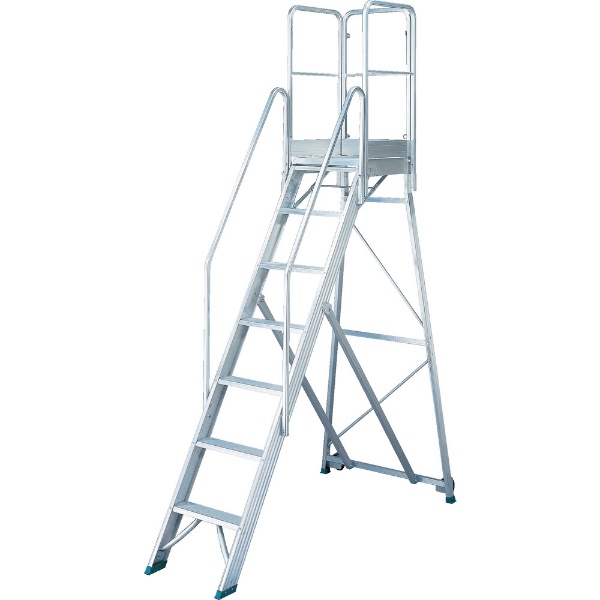 ビックカメラ.com - ＴＲＵＳＣＯ　折りたたみ式作業用踏み台　高さ２．１０ｍ　高さ９００手すりフルセット付き TDAD-210-900TF
