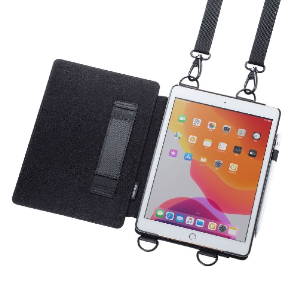 10.2インチ iPad（第7世代）用 ショルダーベルト付きケース PDA-IPAD1611BK ブラック