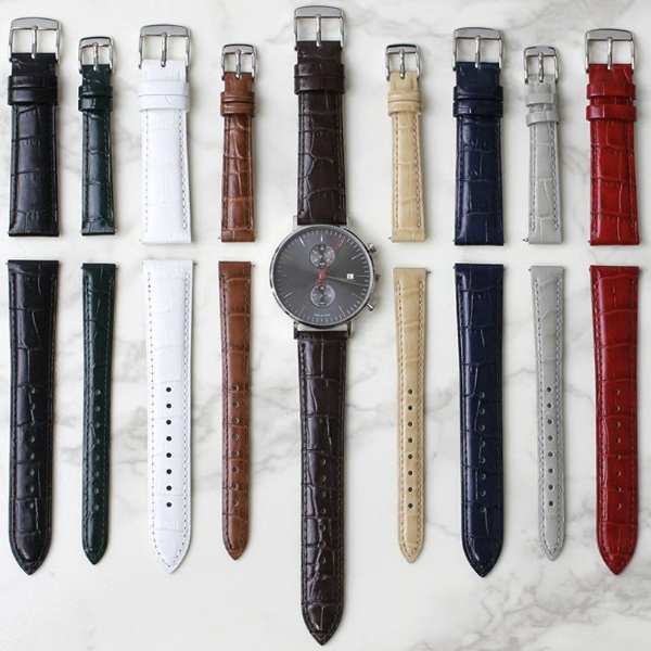 クロコ 牛革製 ベルト ブラック 腕時計 カラー 14mm 本革 型押し - 時計