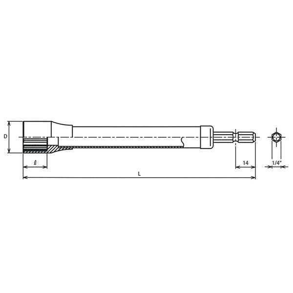 BD008N.300-19 1/4インチ(6.35mm)H 超ロング軽天ソケット 全長300mm 19mm BD008N.300-19