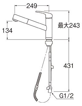 SANEI キッチン シングルワンホールスプレー混合栓(省施工ナット付) K87501JV-U-13 - 3