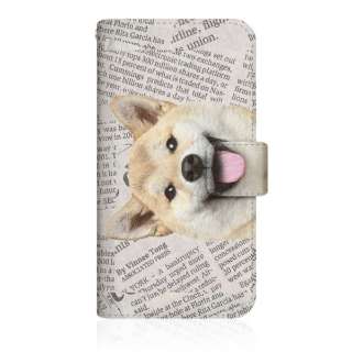 作为CaseMarket SHV38纤细笔记本型包ZAKKA ZOO笔记本可爱的粒的瞳孔日本种小犬一一新闻纸花纹白SHV38-BCM2S2825-78