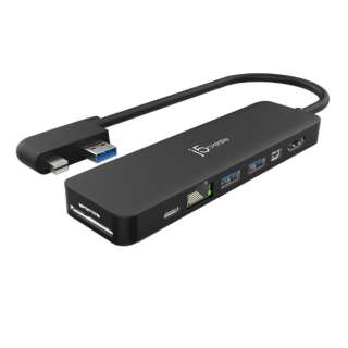 Surface Pro 4/5/6用［USB-A / Mini DisplayPort オス→メス カードスロットｘ2 / HDMI / Mini DisplayPort / LAN / USB-Aｘ2 / USB-C］ マルチハブ ブラック JDD321B