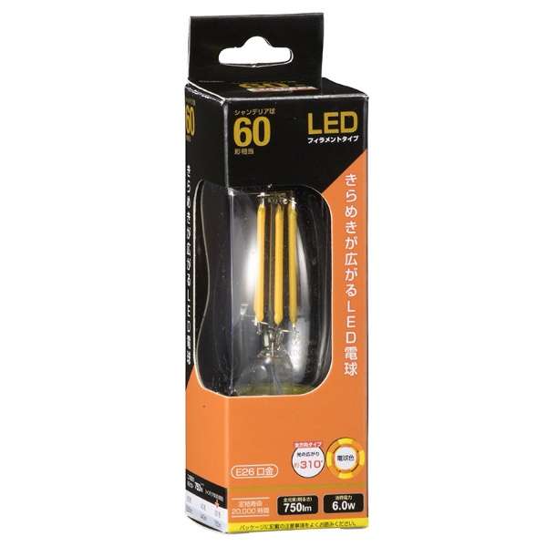 LED電球 フィラメント シャンデリア形 E26 60形相当 電球色 LDC6LC6_4