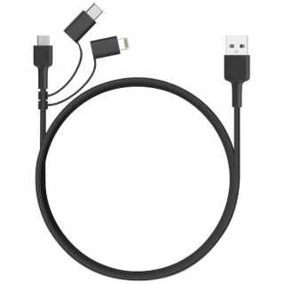 AUKEY(I[L[) P[u Impulse  3-in-1 [Type-A to Lightning/Type-C/micro USB] 1.2m ubN AUKEYiI[L[j Black CB-BAL5-BK [1.2m]