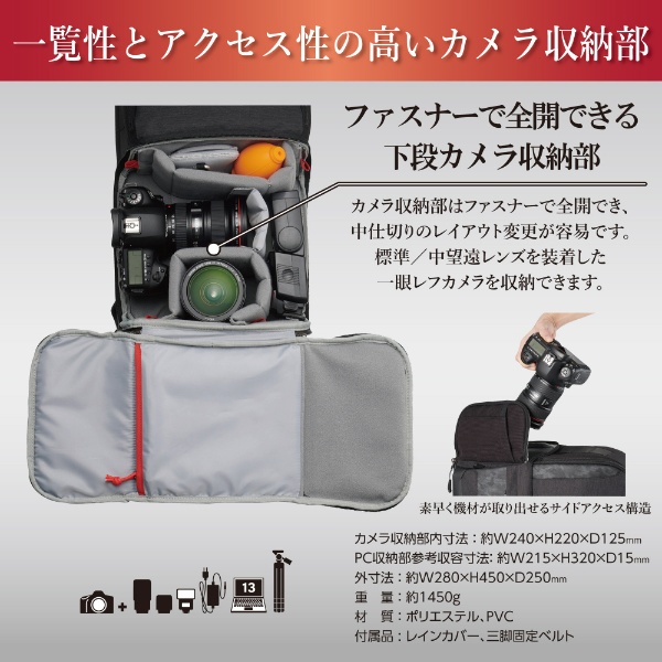 【極美品】HAKUBA カメラバッグ GW-PRO RED  2気室 ブラック