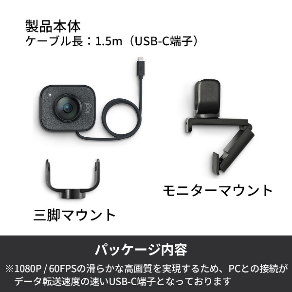 ウェブカメラ マイク内蔵 USB-C接続 StreamCam グラファイト コントラスト C980GR [有線]