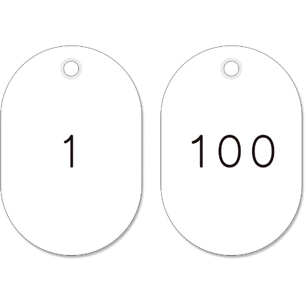 緑十字 小判型番号札 1～100／連番号入 黄 45×30mm 100枚組 200131 