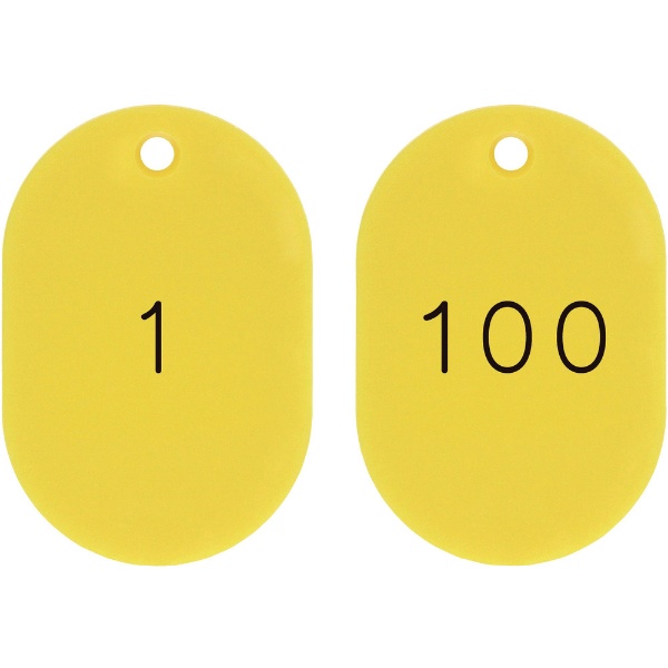 緑十字 小判型番号札 1～100／連番号入 黄 45×30mm 100枚組 200131