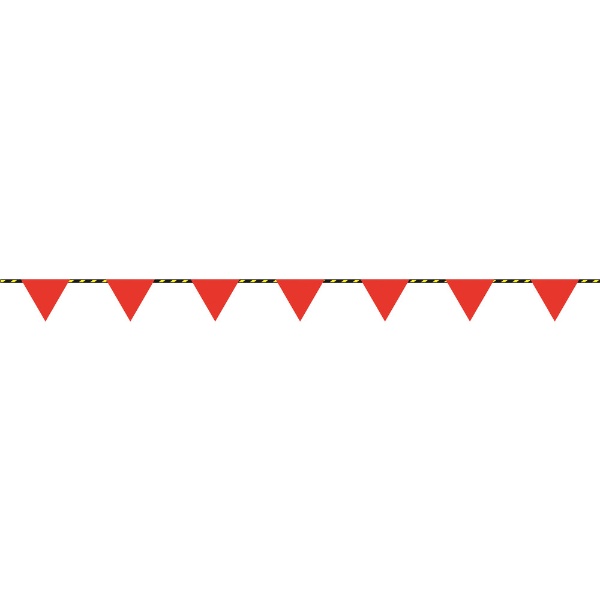 緑十字 三角旗付標識ロープ（トラロープ） 赤無地タイプ 6mmΦ×20m
