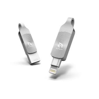 USBメモリ iKlips DUO+ シルバー ADRAD64GKLDPSLJ [64GB /USB TypeA＋Lightning /USB3.1 /回転式]