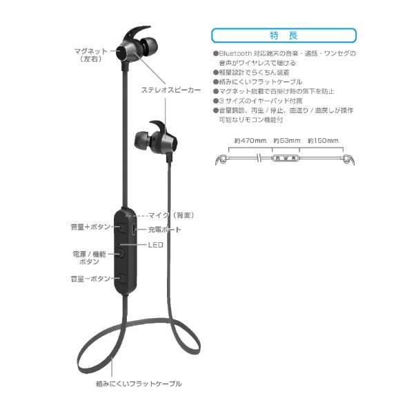 ブルートゥースイヤホン カナル型 ブラック BL-96 [リモコン・マイク対応 /ワイヤレス(左右コード) /Bluetooth] 樫村｜ KASHIMURA 通販 | ビックカメラ.com