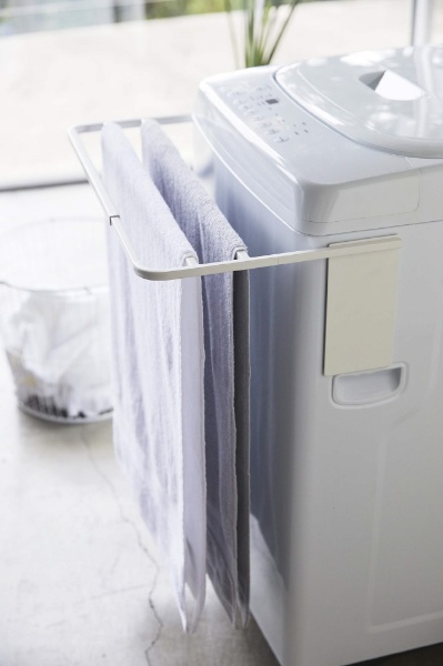 プレート マグネット伸縮洗濯機バスタオルハンガー ホワイト(Magnet