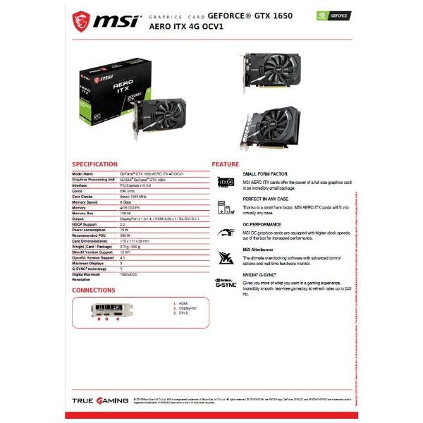 グラフィックボード GeForce GTX 1650 AERO ITX 4G OCV1 [4GB /GeForce GTXシリーズ]
