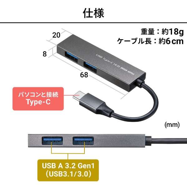 USB-3TCH24S USB-C  USB-A ϊnu (Chrome/iPadOS/Mac/Win) Vo[ [oXp[ /2|[g /USB 3.2 Gen1Ή]_11