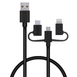 供智能手机使用的USB电缆3in1 microUSB+Type-C+Lightning 0.3m黑色MPA-AMBLCAD03BK