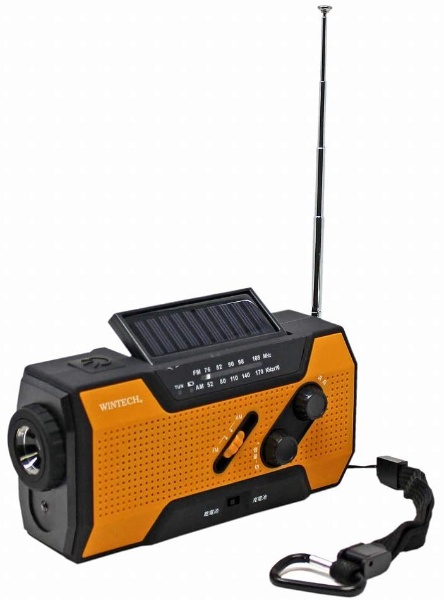 防滴手回し・ソーラー充電ラジオライト WINTECH オレンジ KDR-201CWP