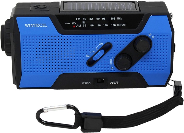 WINTECH 防滴手回し充電 FM AMポータブルラジオ KDR-201CWP LEDライト