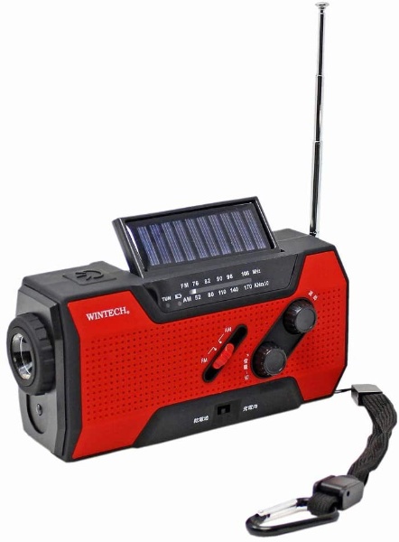  防滴手回し・ソーラー充電ラジオライト WINTECH レッド KDR-201CWP(RD) [防滴ラジオ /AM/FM /ワイドFM対応]