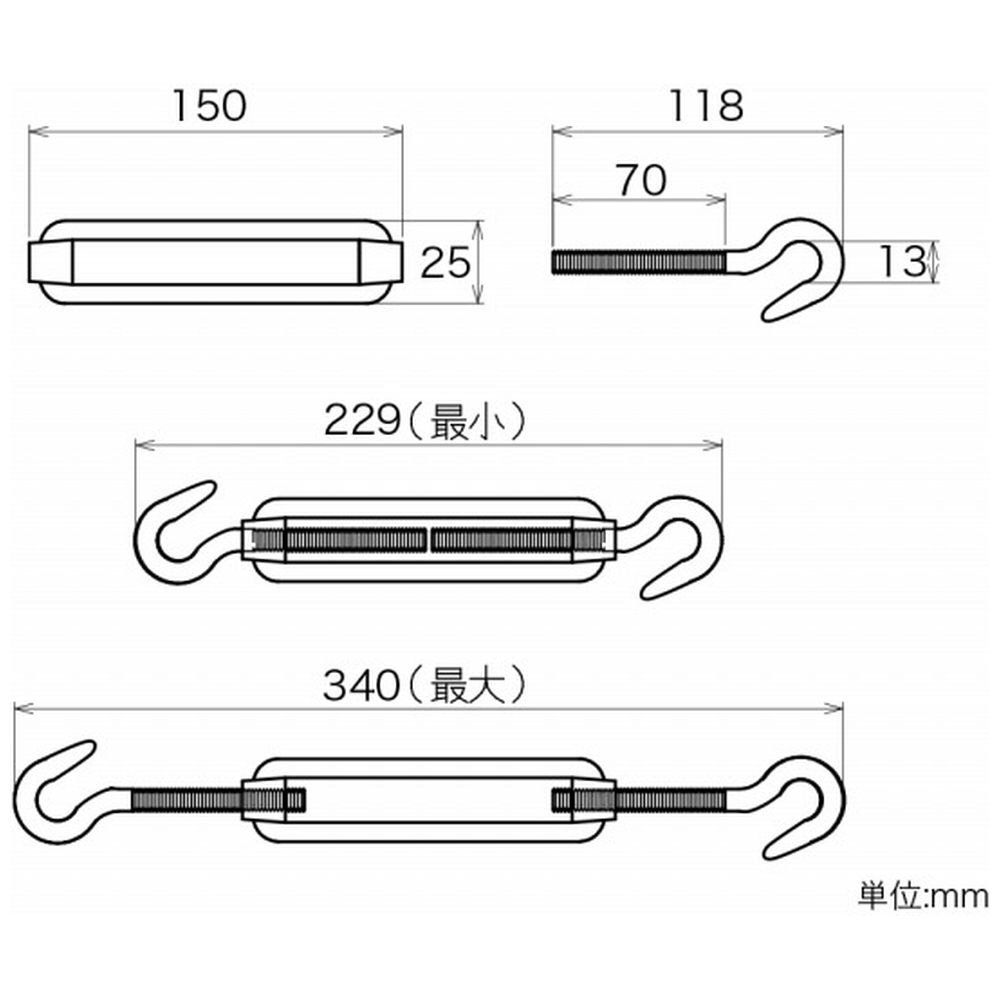 11380 ステン 枠式ターンバックル(フック&フック) 10mm 1個 00011380-001