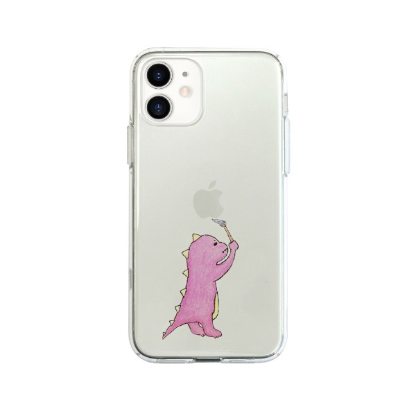iPhone 12 mini 5.4インチ対応 ソフトクリアケース 人気急上昇 お絵かきザウルス ピンク 流行のアイテム