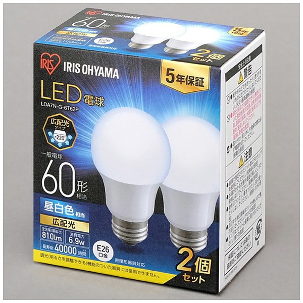 まとめ）アイリスオーヤマ LED電球60W E17 広配 昼白 LDA7N-G-E17-6T5〔×30セット〕 電球