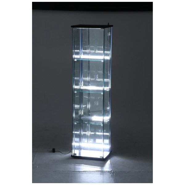 ガラスコレクションケース 4段（背面ミラー） LED ブラック（高さ162cm）