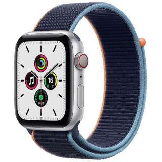 Apple Watch SE（GPS + Cellularモデル）- 44mmシルバーアルミニウムケースとディープネイビースポーツループ MYEW2J/A 【磁気充電-USB-Aケーブル同梱モデル】
