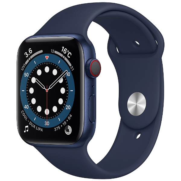 Apple Watch Series 6（GPS + Cellularモデル）- 44mmブルーアルミニウムケースとディープネイビースポーツバンド -  レギュラー ブルーアルミニウムケース M09A3J/A