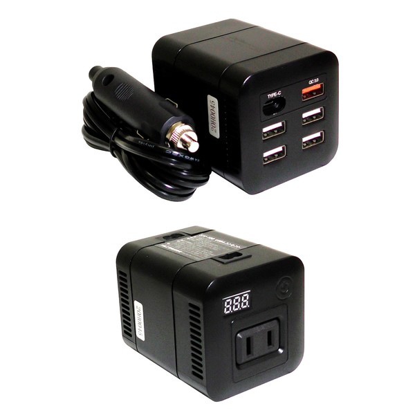 インバーター USB＆コンセント 静音タイプ AC：1口/100W・USB-A：4口