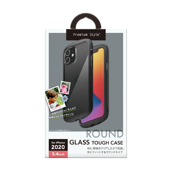  iPhone 12 mini 5.4インチ対応ガラスタフケース ラウンドタイプ ブラック Premium Style ブラック PG-20FGT01BK