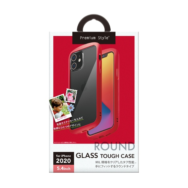  iPhone 12 mini 5.4インチ対応ガラスタフケース ラウンドタイプ レッド Premium Style レッド PG-20FGT02RD