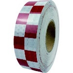 高輝度反射テープ 赤 白 50mmx50m 厚さ0.35mm カプセル構造高輝度反射タイプ PVC - 1