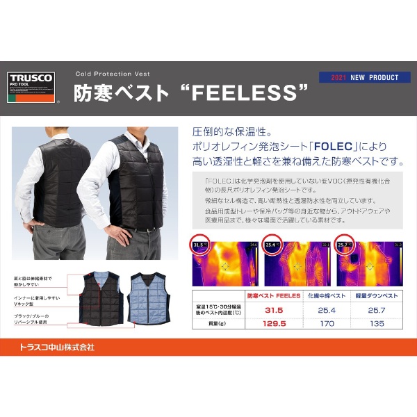 TRUSCO 防寒ベスト “FEELESS” Mサイズ TFL-M トラスコ中山｜TRUSCO