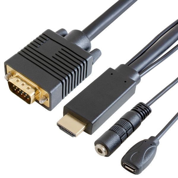 映像変換ケーブル micro USBメス給電 φ3.5mm 購入 3m 海外限定 GP-HDV15K-30 HDMI⇔VGA
